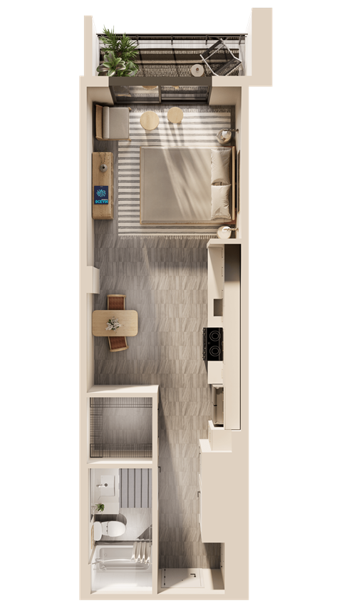 Floor plan for studio, 1 bath, 539 sqft